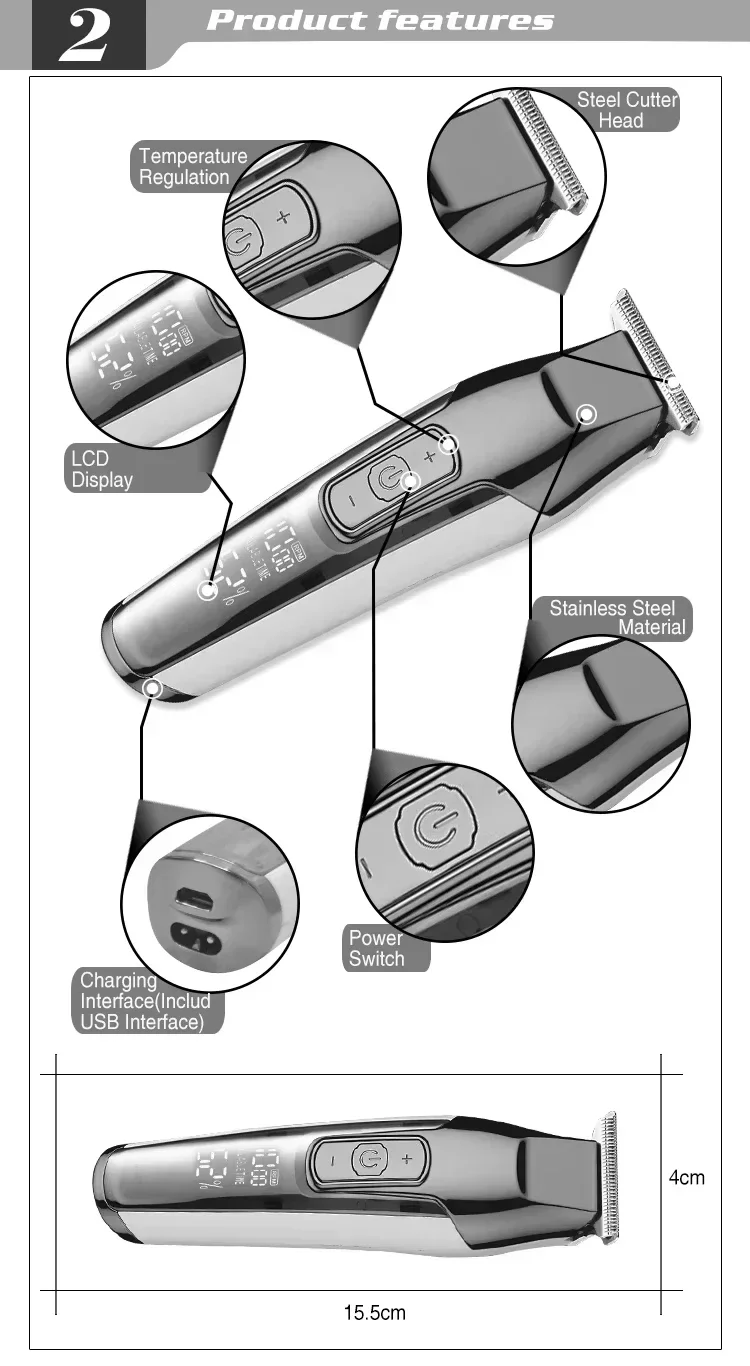 Kemei KM-5027 Original kabelloser elektrischer Haarschneider, wiederaufladbarer Haarschneider KM-2028, Rasierer für Männer, USB-Laderasierer, Friseur – Detail 7