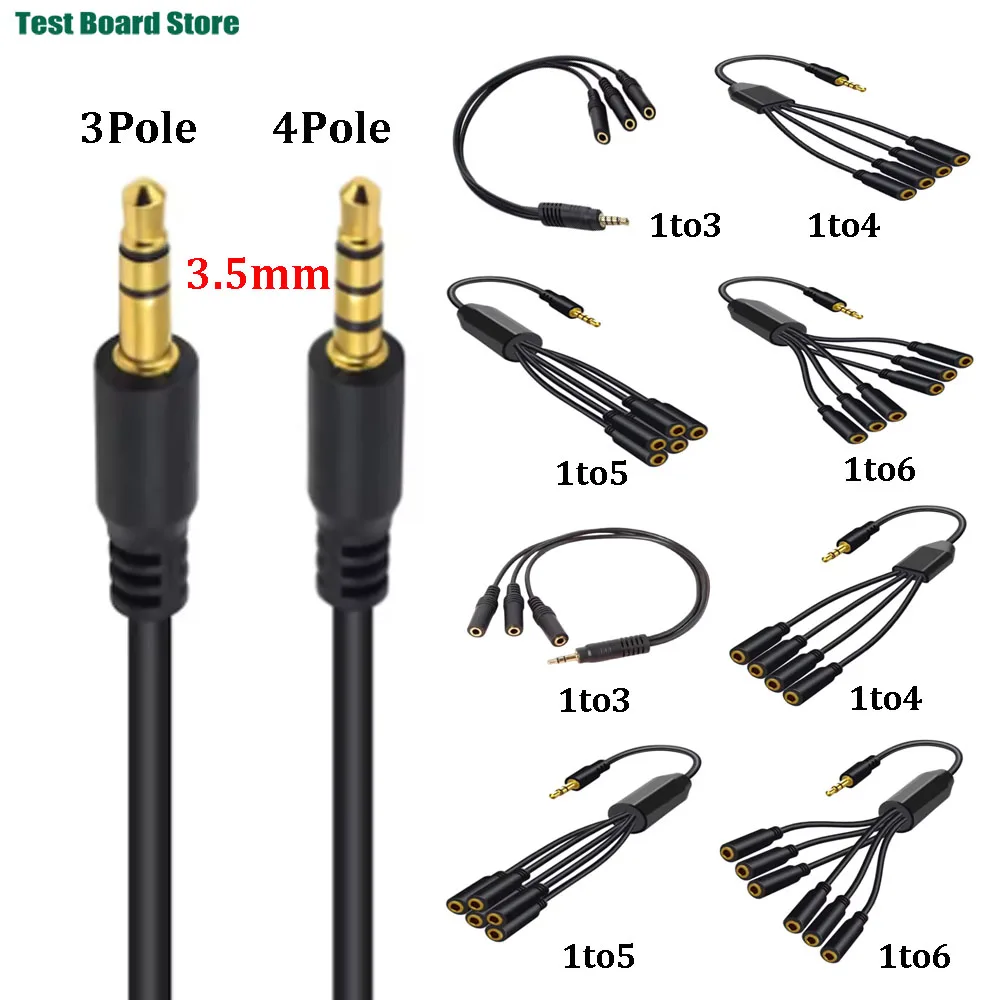 3.5mm Headphone Splitter TRS/TRRS Male To Female Audio Extension Cable 3/4/5/6 Ports Stereo AUX Adapter for PC Phone TV Speaker