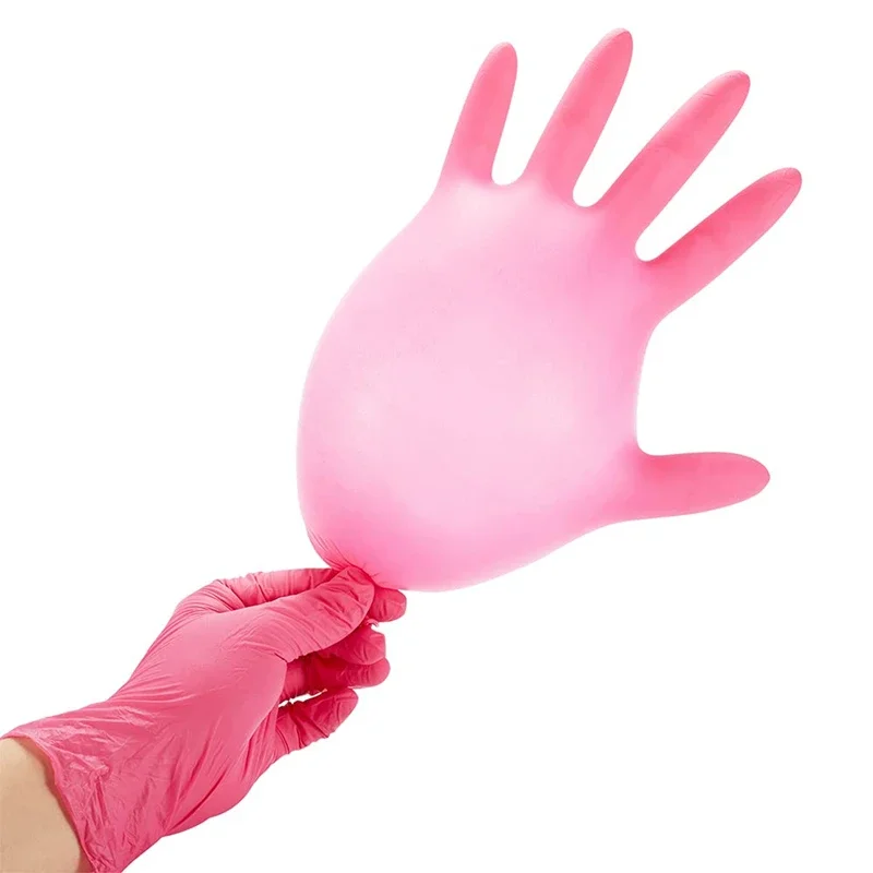 Pink Nitrile Disposable Gloves 20/50PCS Powder & Latex Free Gloves for Kitchen Cooking Household Beauty Petcare Hair Dye Gloves