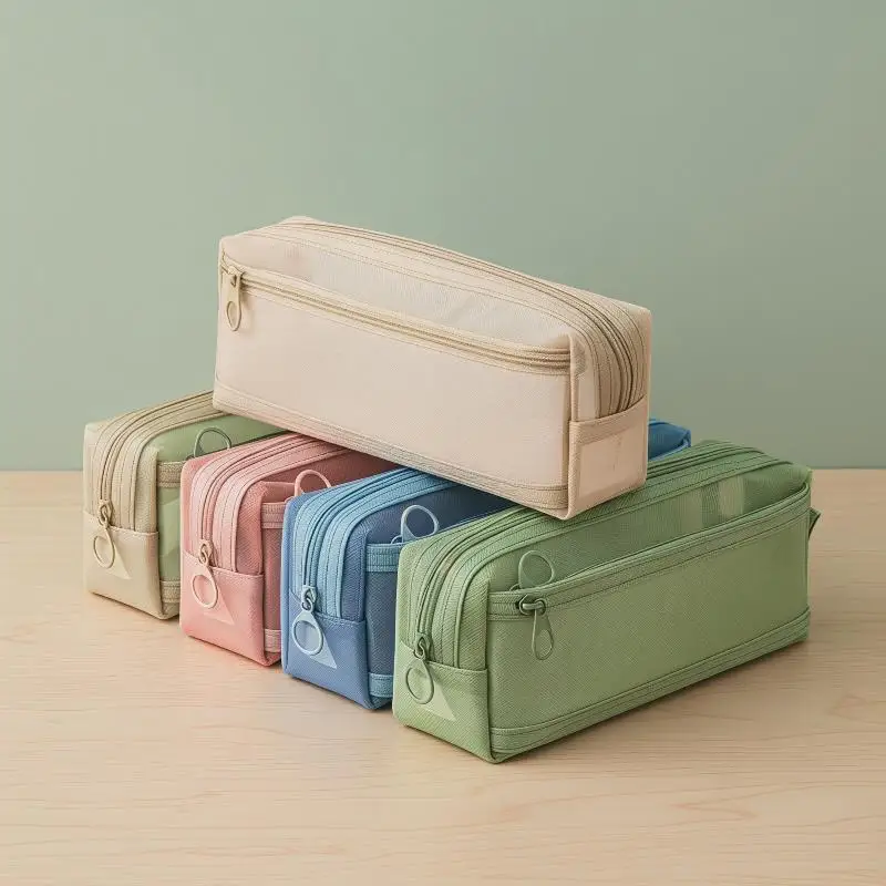 Multi Color Mesh Pencil Pouch Double Zipper Compartments Transparent Mesh Surface For Students School Office Stationery Storage