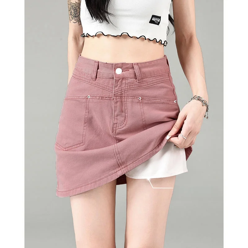 

Casual High Waist Denim Skirt Women's Spring Summer New Style Slimming Short Skirt A-Line Pure Color No Brand Registered...
