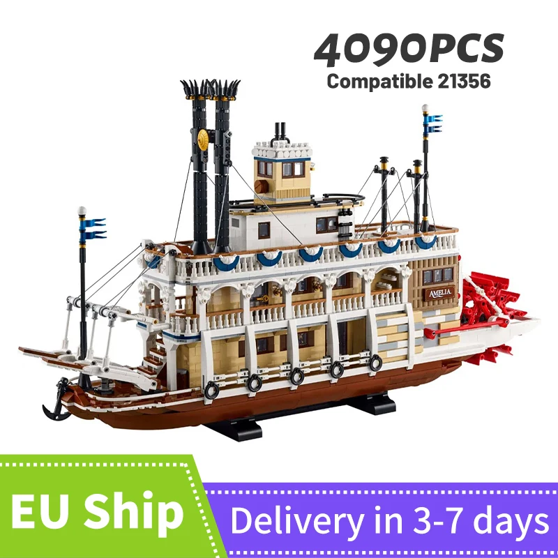 4090pcs Creative River Steamboats Building Blocks Compatible 21356 Steam Ship Model Transport Assemble Bricks Toy Christmas Gift