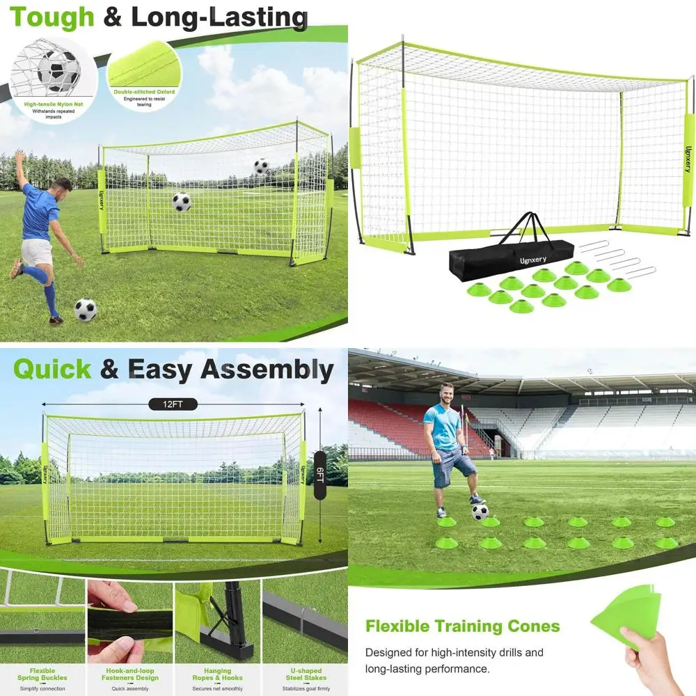 

Портативные футбольные ворота 12x6 футов с быстрой установкой, сумкой для переноски и 12 тренировочными конусами для занятий на заднем дворе