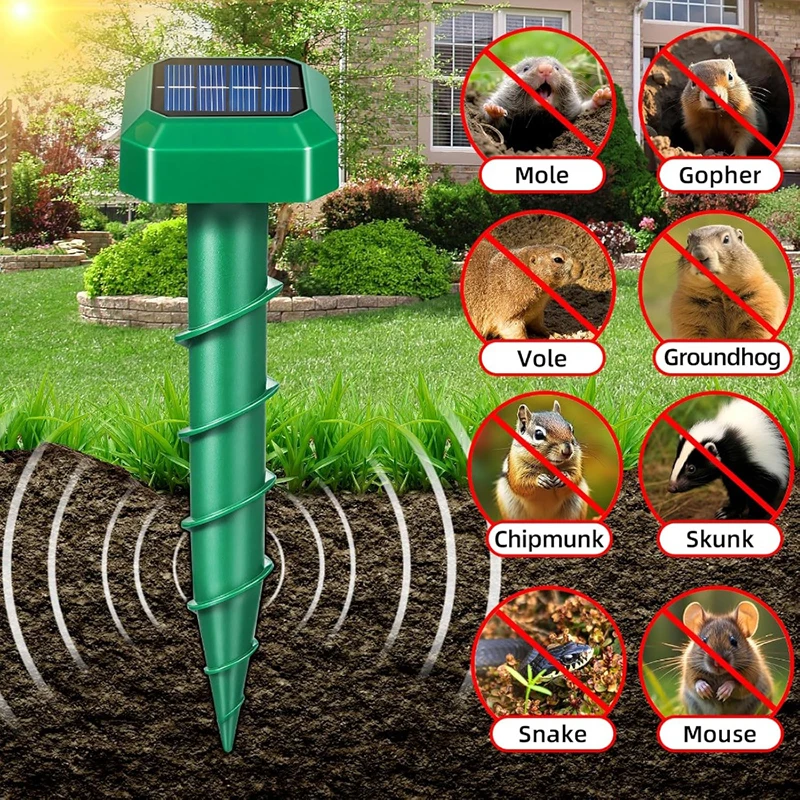 Ahuyentador de Mosquitos y Roedores Solar Mejorado con Vibración y Luz Nocturna Automática Ultrasónica IP44 para Jardín, Patio y Granja