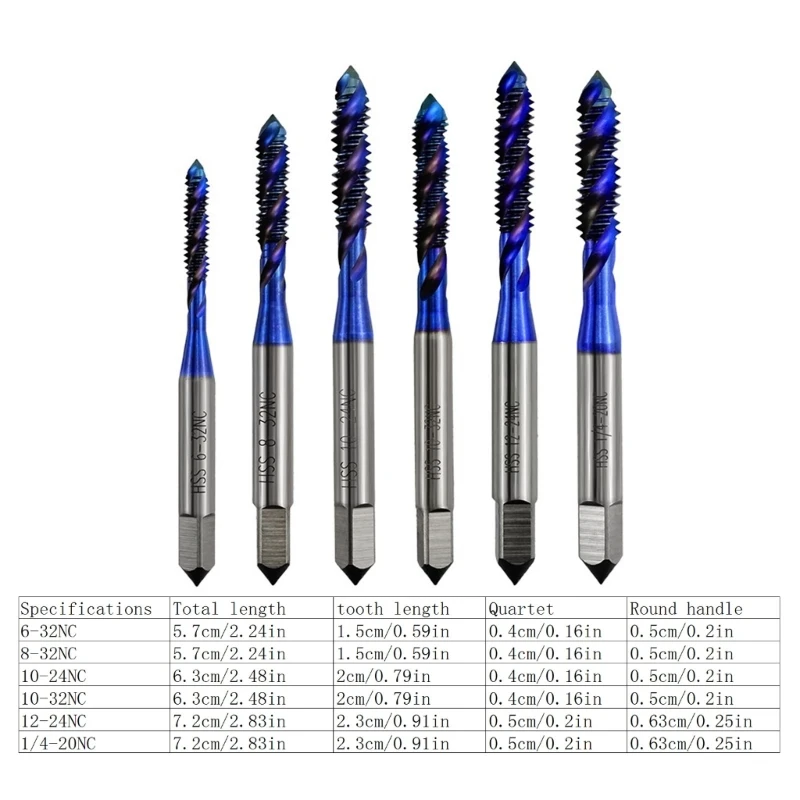 6Pcs Thread Spirals Screw Metric Composite Tap Drill Bit Woodworking Tool High 203C
