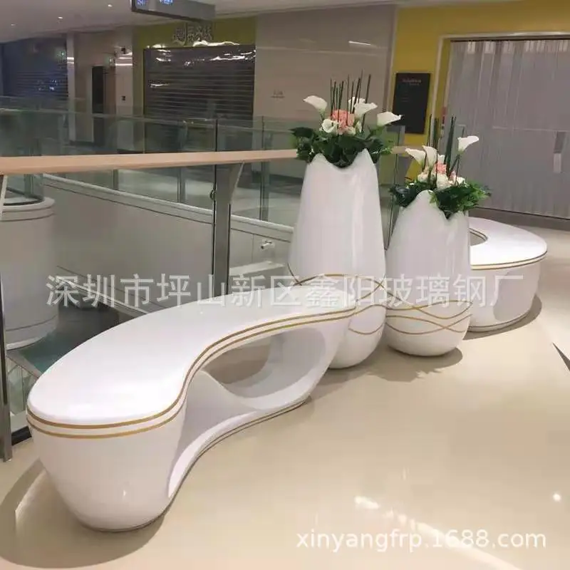 FRP Japanese character hollow chair shopping mall leisure beauty Chen simple FRP flower pot combination seat manufacturer