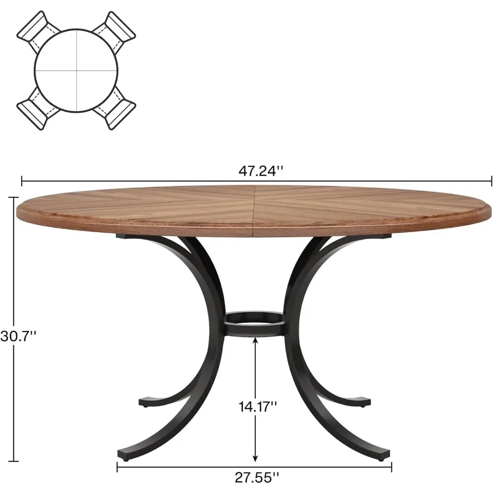 Round Conference Table, 47" Small Meeting Table with Wooden Texture Surface, Circle Business Seminar Table, Breakroom Table