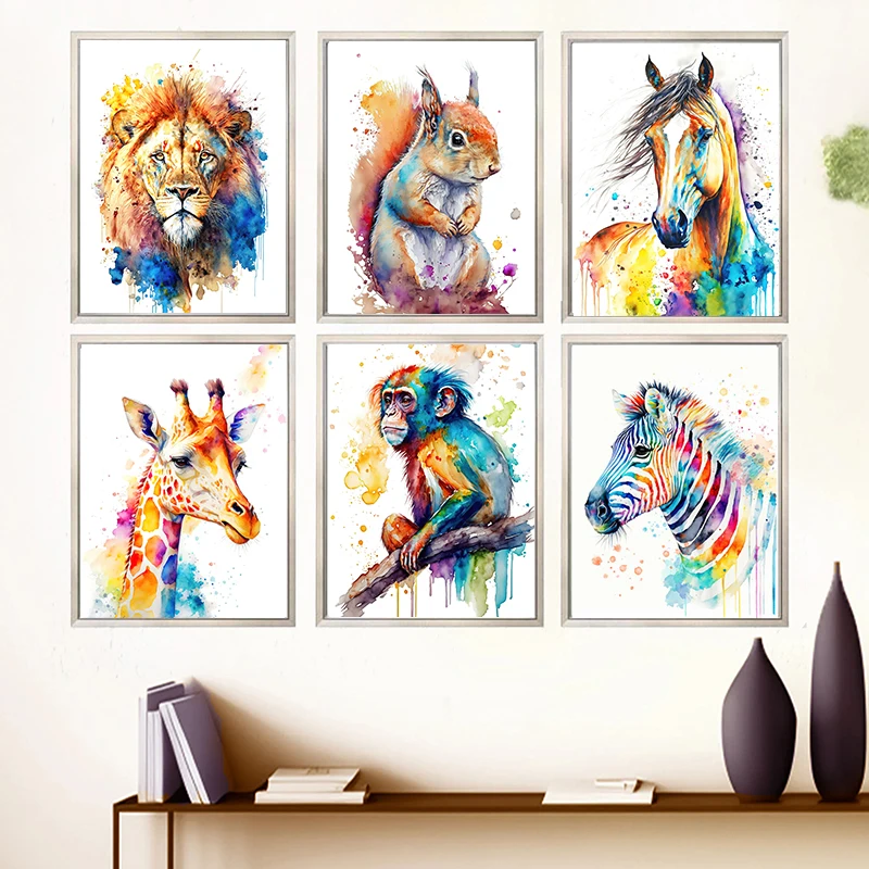 Watercolor Safari Animals Wall Art Posters and Prints Canvas Painting Aesthetic Picture for Baby Kids Room Wall Decor Home Decor