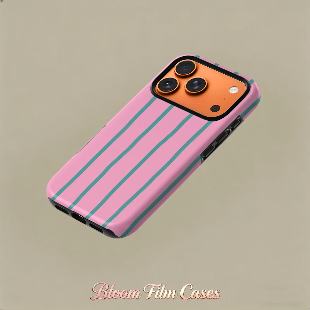 Pink and green striped double-layer phone case, compatible with the iPhone 17, 16, 15, 14, 13, 12, 11E, Plus, and Pro Max series
