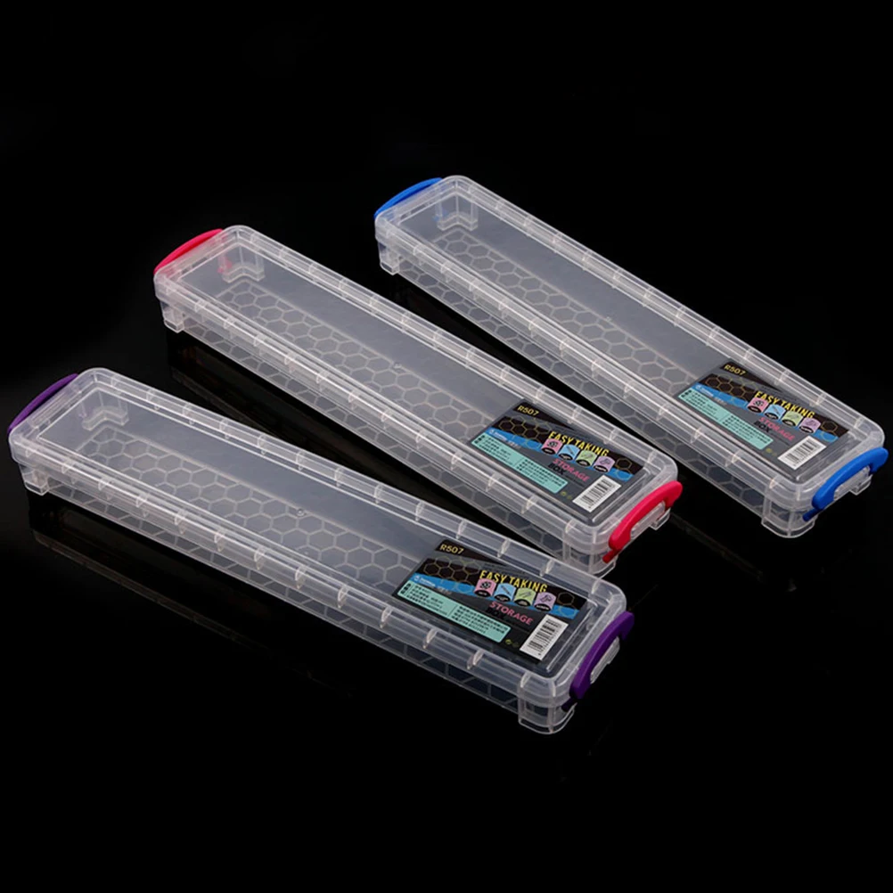 

Pencil Case Stationery Storage Boxes Transparent Stackable Plastic Containers Blue Handles Small Boxes With Lids Desk