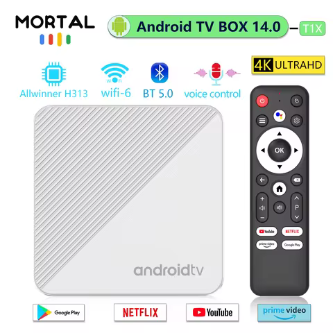 Android TV Box Mortal T1X Global Version Wifi6 Voice Control Android14 4K Video AllwinnerH313 Netflix Fire TV stick 2G8G16G
