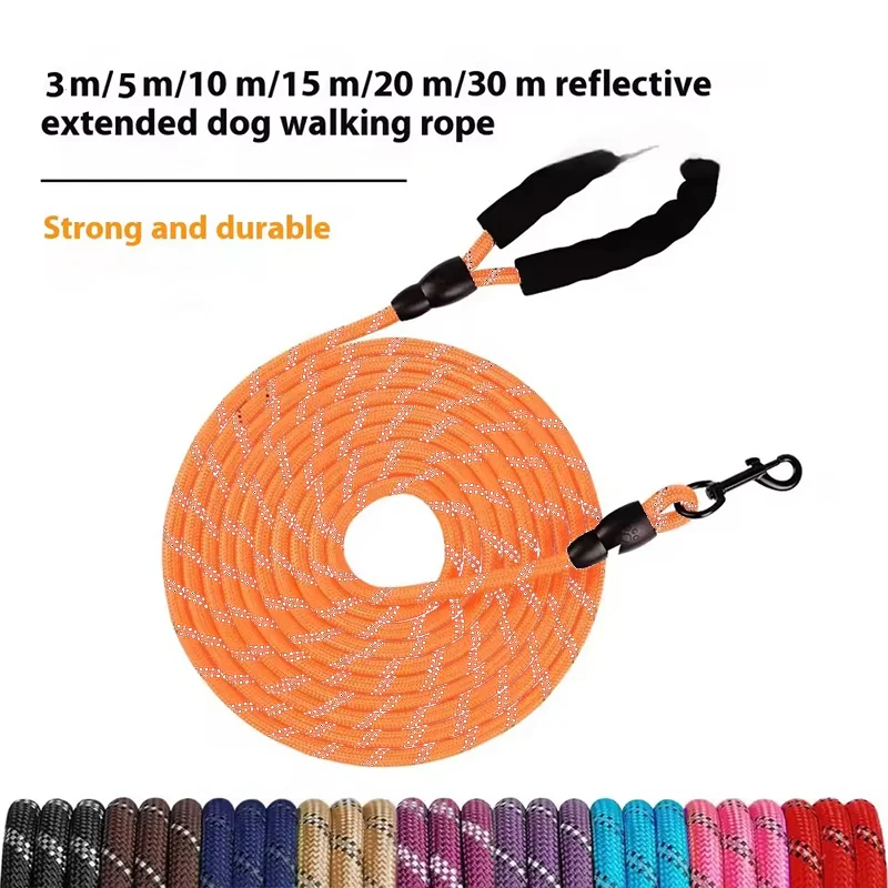 Laisse de traction réfléchissante extra longue et épaisse pour chien, laisse de dressage et de suivi robuste en nylon pour grands chiens, pour la marche nocturne en extérieur
