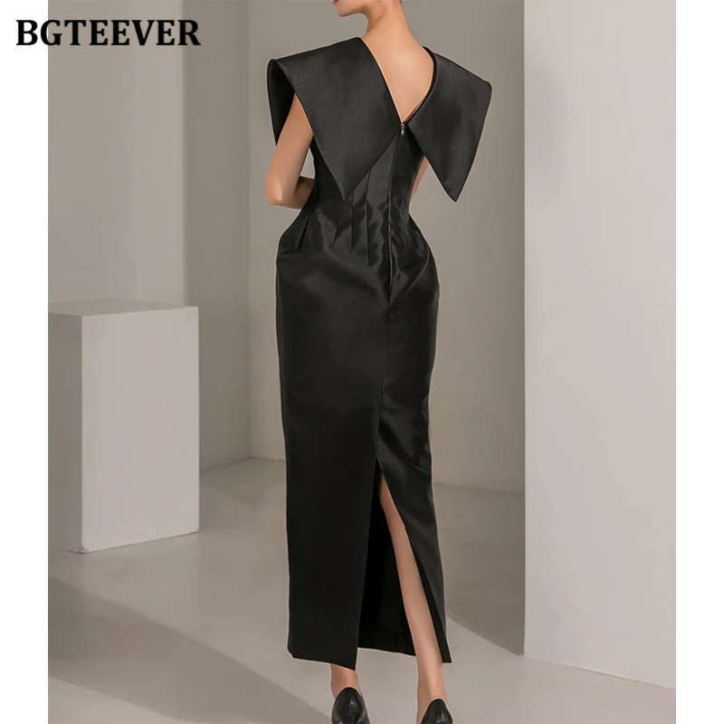 BGTEEVER élégant revers femmes paquet robe de hanche printemps été mode taille mince sans manches dames robe moulante