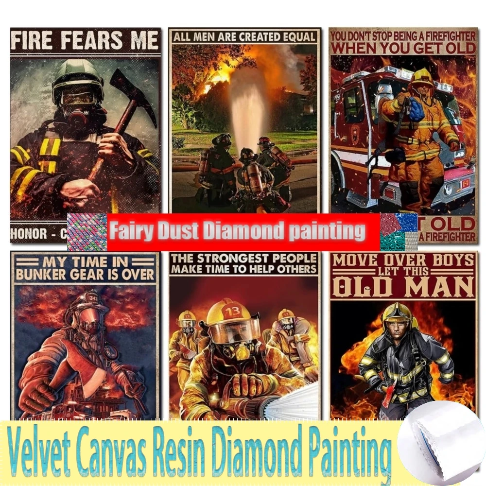 Fireman Wall Art 5d czarodziejski pył z żywicy obraz diamentowy pełny haft inspirujące cytaty ścieg krzyżykowy prezent do dekoracji domu