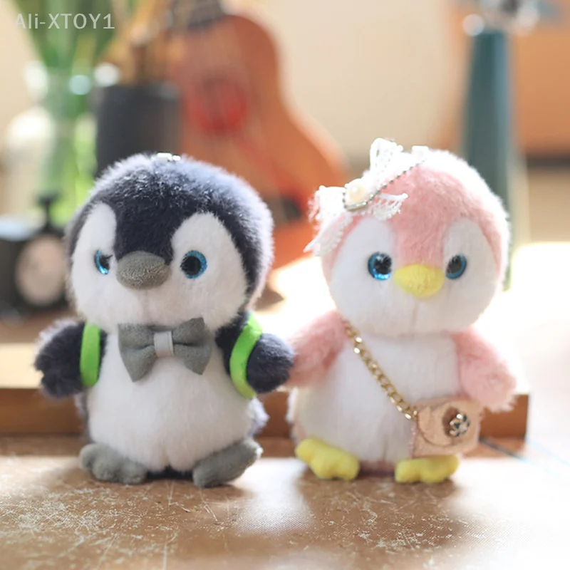 Funny Cute Backpack Bow Penguin Plush Dolls Soft Ragdoll Keychain Pendant Bag Hanging Ornaments Keyrings Stuffed Toys Kids Gifts