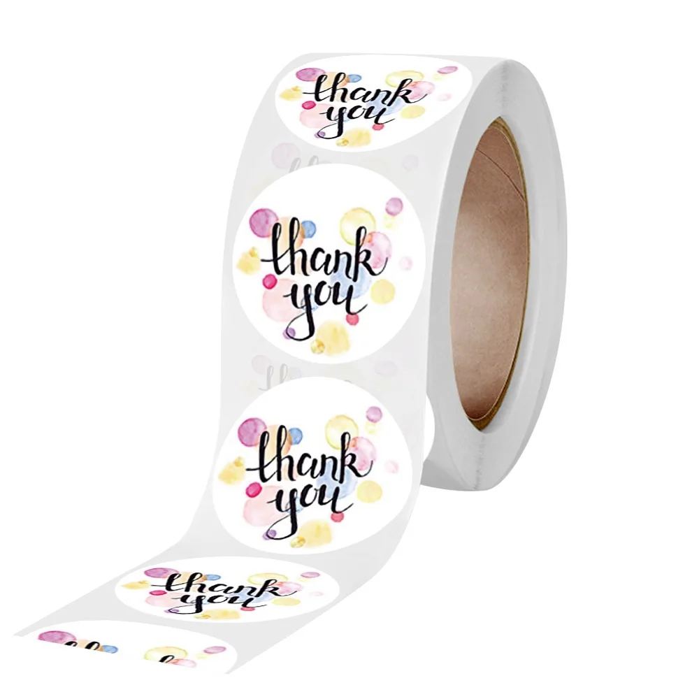 Flowers Thank You Stickers for Your Order with Heart 100-500Labels 1'' Round for Small Business Boutique Bags Wedding Favors