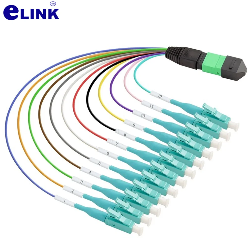 MPO-LC fiber jumper 12 cores 0.9mm 30cm OM3 for MPO distribution frame module box 10 Gigabit 12C branch multimode FTTHELINK 0.3m