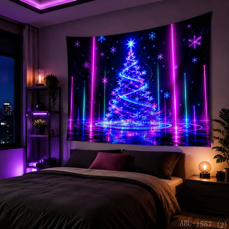 VIKAMA Neon Purple Tree Planet Orbit Galaxy Starry Hill Colorful Ball Christmas Tapestry Wall Hanging Bedroom Living Room Dorm