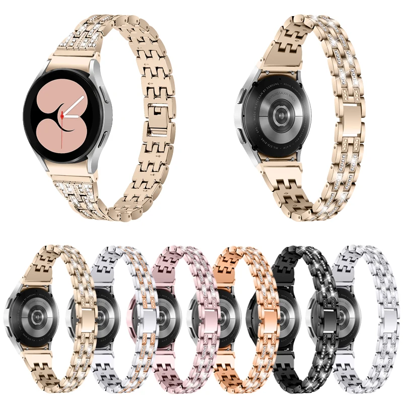 เพชรสําหรับ Samsung Galaxy Watch 7 6 5 4 FE 44 มม.40 มม./5 pro 45 มม.สร้อยข้อมือโลหะสําหรับ Galaxy Watch 6 คลาสสิก 43 มม.47 มม.
