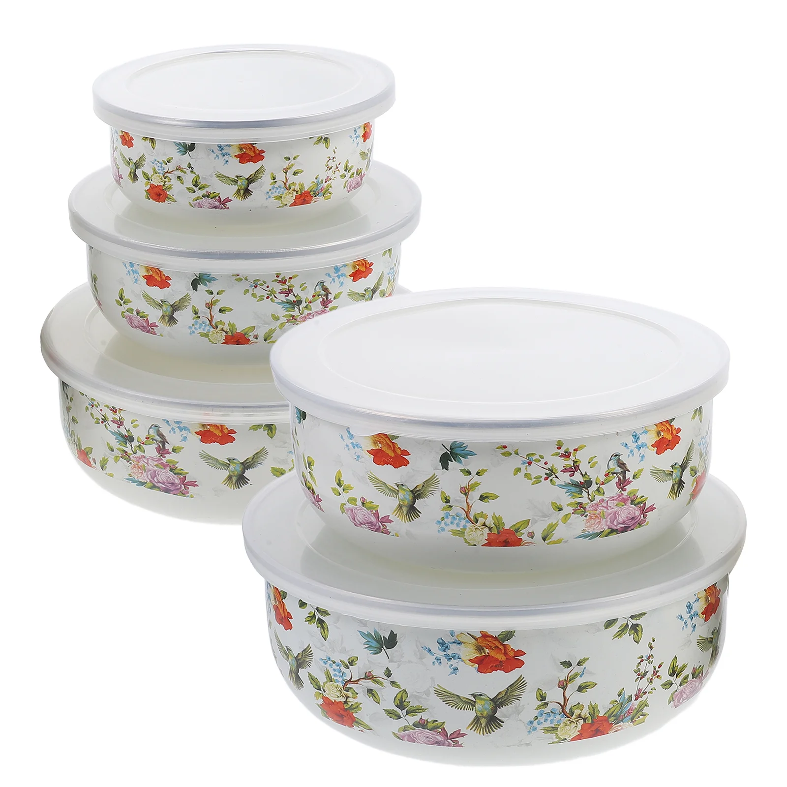 5 Pcs Set of Bowls Mixing Soup Fruit for Kitchen Salad Fresh Keeping Enamel Food Deepen Noodle