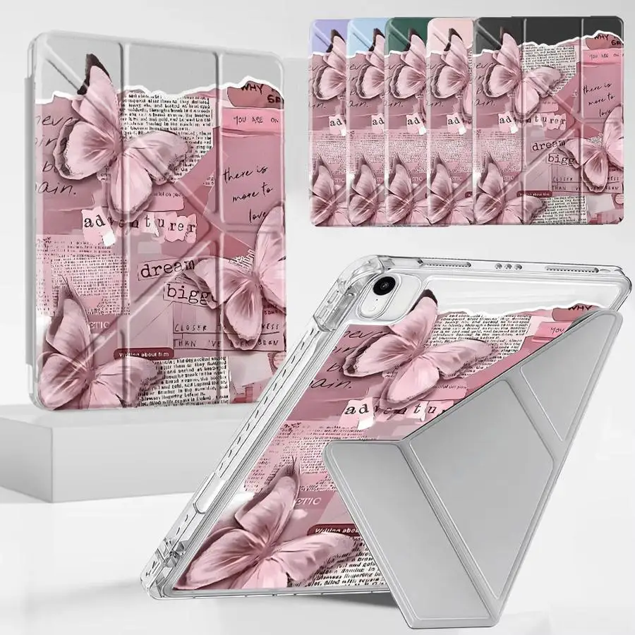 Holder Cover Tablet Case For iPad Pro 2025 Pro 11th 10th 9th 8th 7th 12.9inch Air 4 5 M3 M2 M4 11inch Mini 6 7 Y-Fold Butterfly
