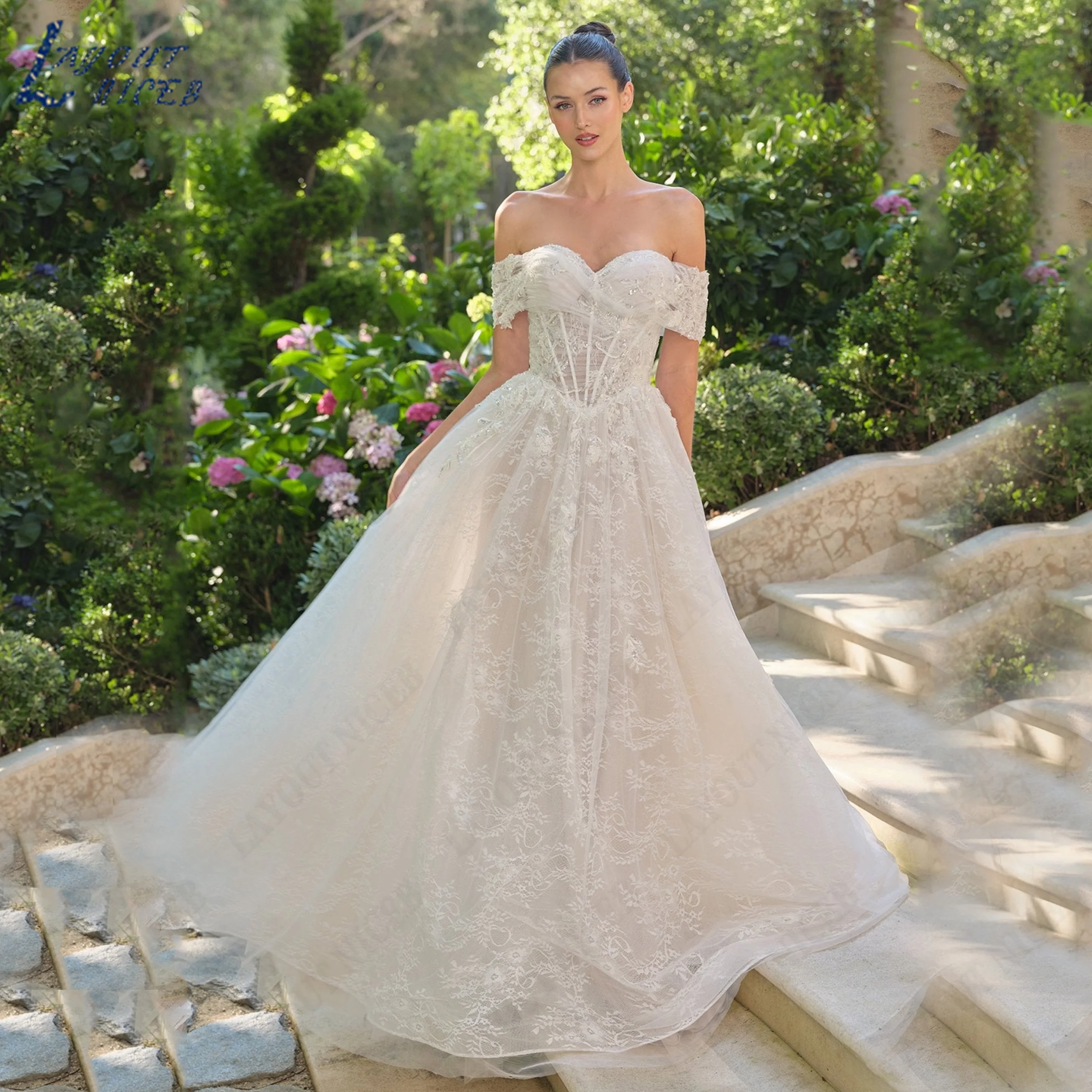 LAYOUT NICEB Customized Off Shoulder Sweetheart Wedding Dress A Line Gown For Bride With Corset Lace Tulle Bridal Dresses