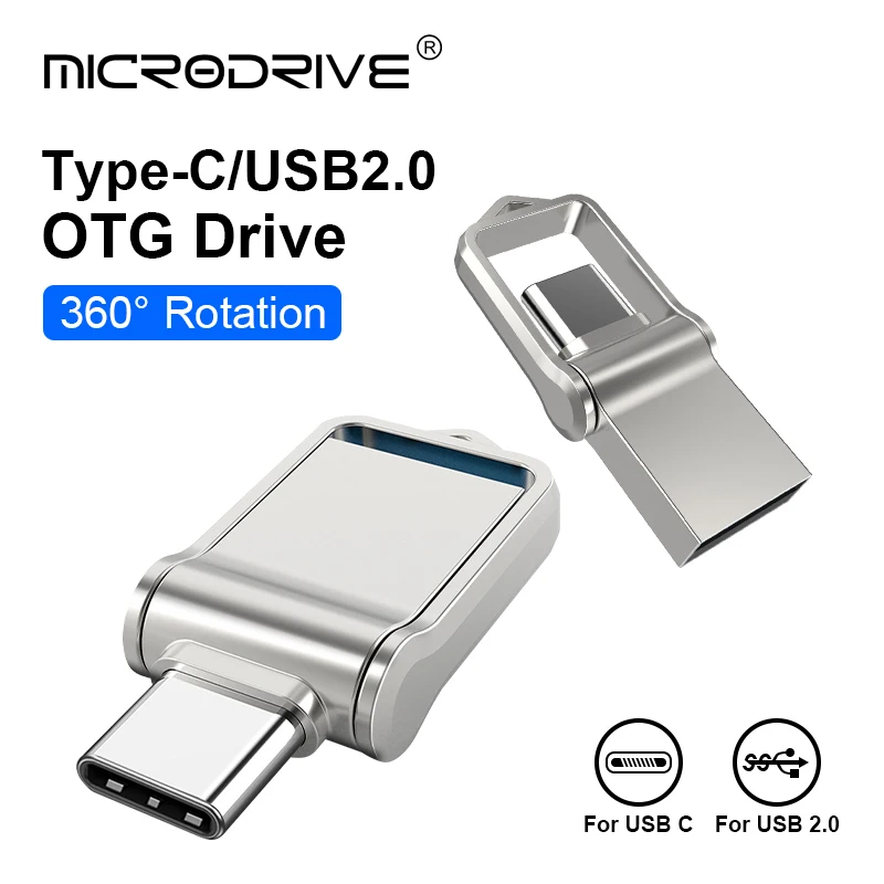 Mini USB Flash Drive para Laptop e Desktop, Memory Stick, Metal Tipo C U Disco, Caneta de alta velocidade, 2 em 1 OTG, USB 2.0, 32GB, 64GB, 128GB