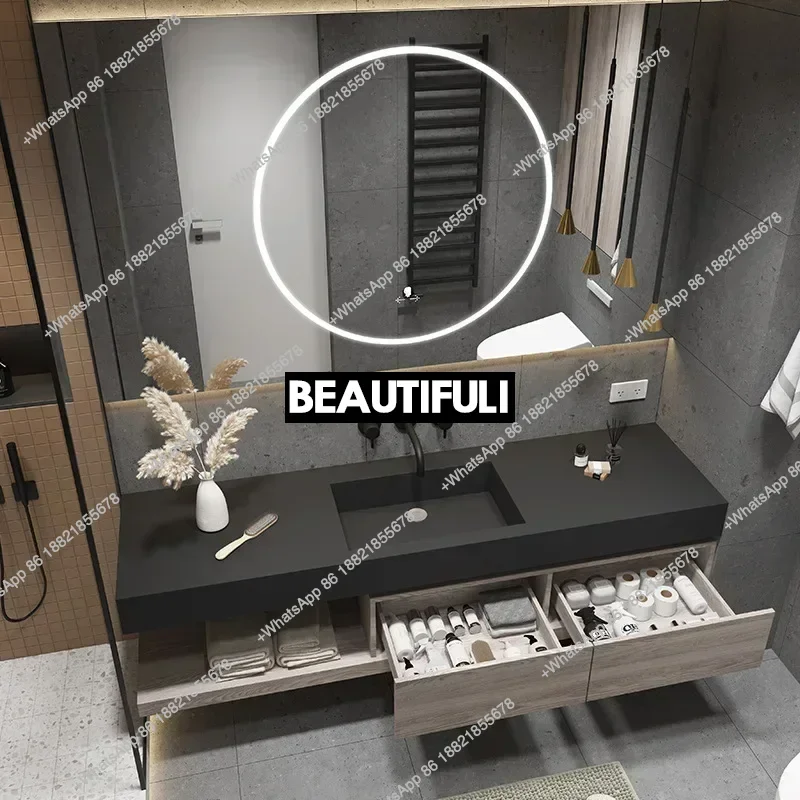 

Cabinet Bathroom Smart Mirror Cabinet Slate Ceramic Integrated Washbasin Bathroom Vanity Cabinet with Sink Bathroom Furniture