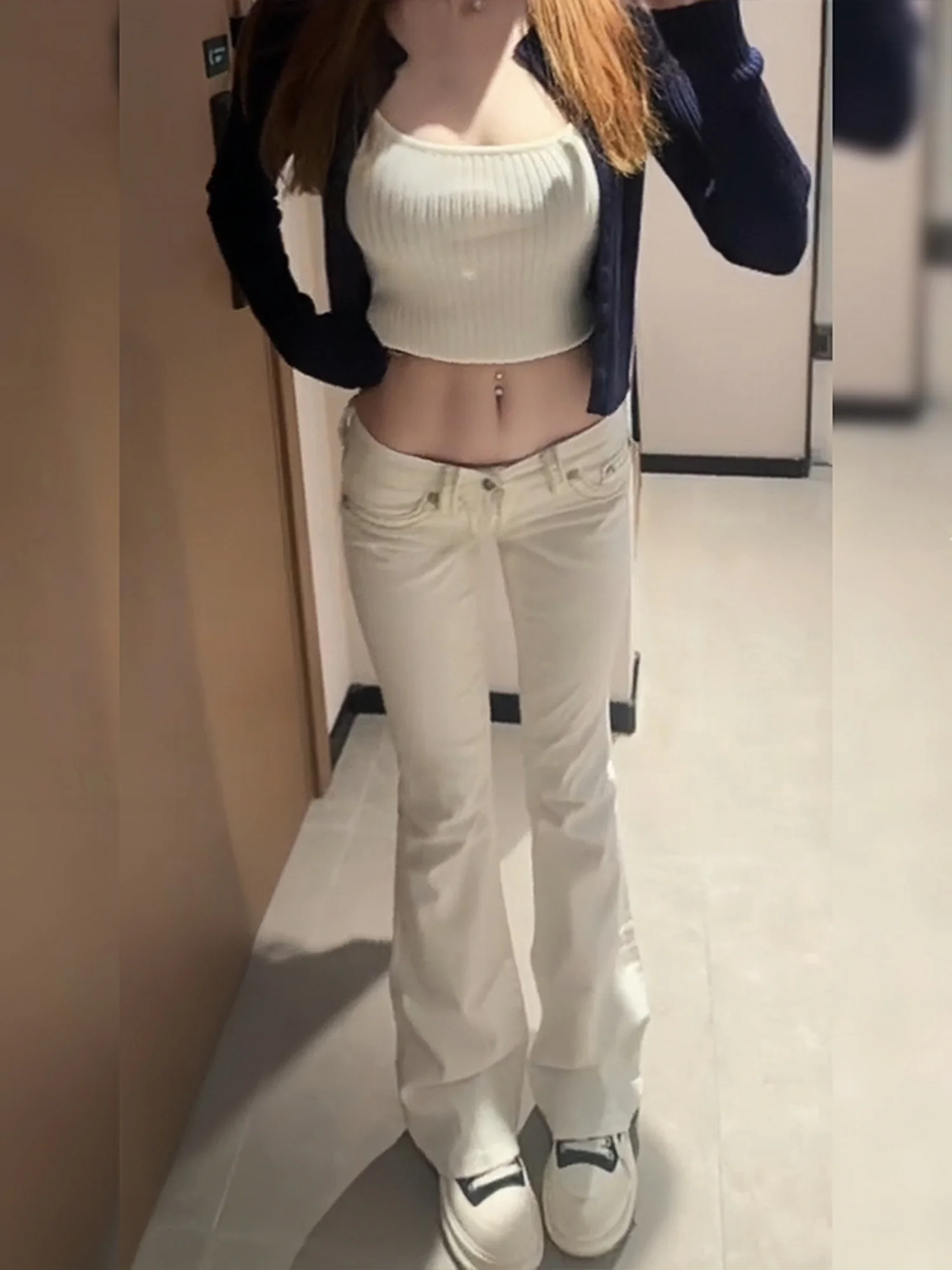 

American High Street Low Waist Denim Jeans Women's Y2K Millennium Sle Hot Girl Slimming Floor-Length Pants White