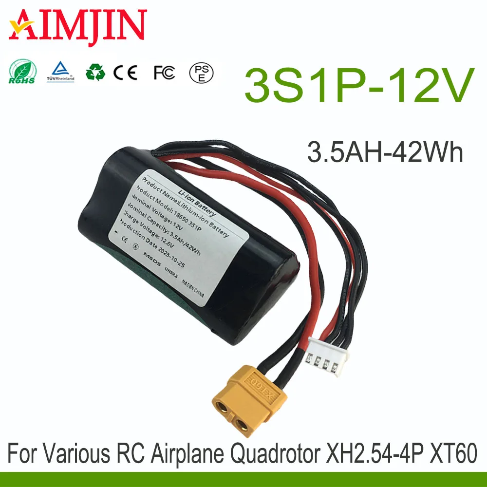 

18650 3S1P Li-ion Battery Pack 12V 3.5Ah Rechargeable Battery for Various RC Airplane Drone Quadrotor XH2.54-4P XT60