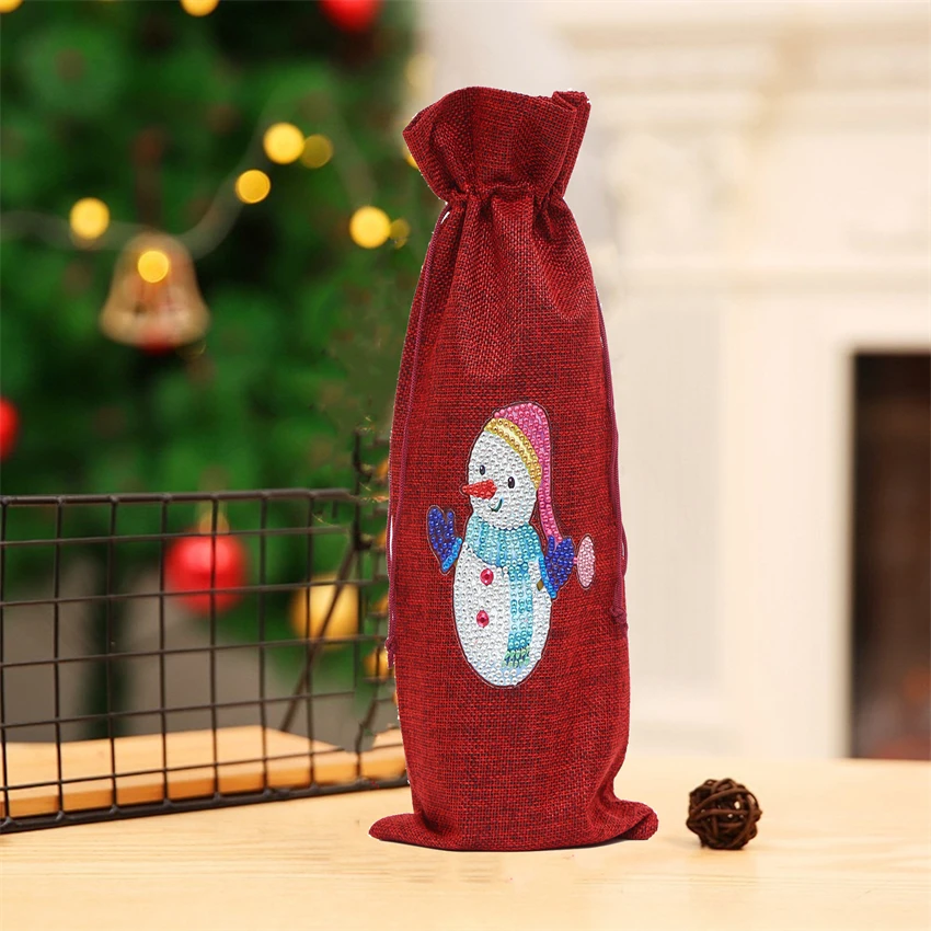 

2022 Christmas Decoration 5D DIY Diamond Painting Bag Wine Bottle Holder Fabric Wine Bag 1pcGoody Bags Nata Candy Bag Home Decor