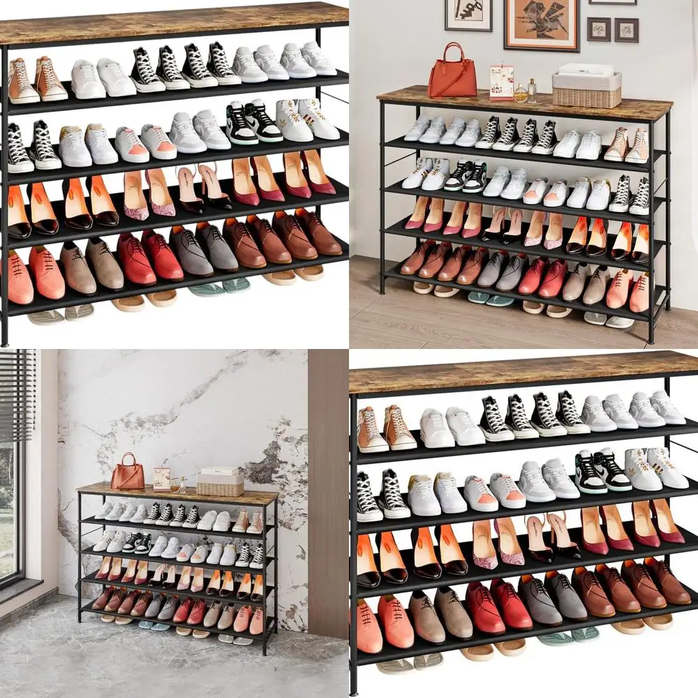 

5-Tier Metal Shoe Rack with MDF Boards and Fabric Layers for Home Storage