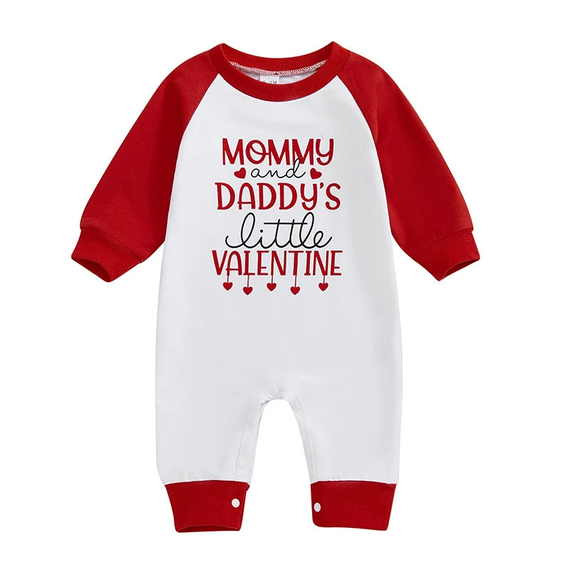 Baby Girls Valentines Romper Casual Letter Print Long Sleeve Jumpsuits for Newborn Infant Toddler Fashion Clothes