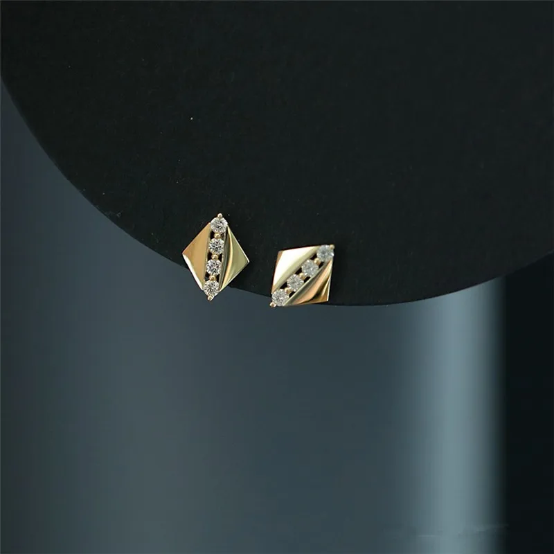 

925 Sterling Silver Plated 14k Gold Korean Style Geometric Zircon Stud Earrings For Women Exquisite Shiny Birthday Gift Jewelry