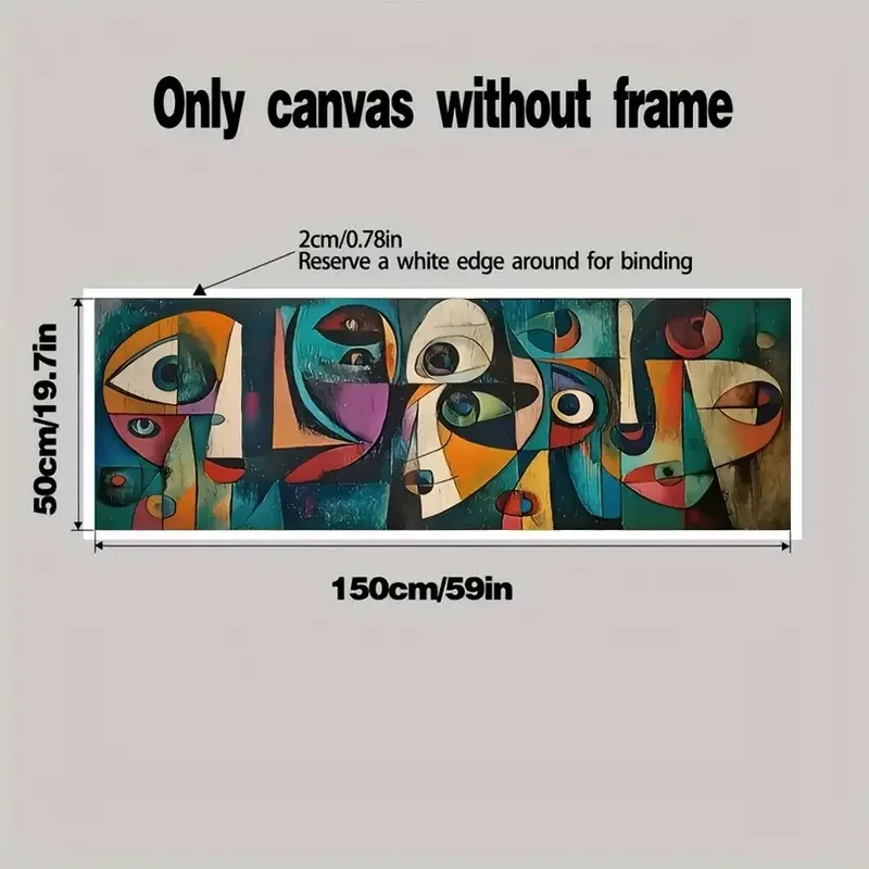 قطعة واحدة من طباعة قماشية بعيون هندسية تجريدية بدون إطار - فن جداري حديث نابض بالحياة مع خطوط جريئة وأشكال ملونة، مثالي للمنزل