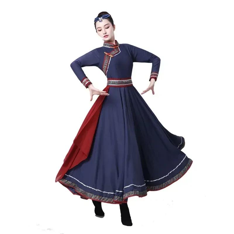 Costume mongolo Abbigliamento Festival Abito tibetano Gonne lunghe etniche Costume mongolo Tradizionale antico Folk Stage DanceWear