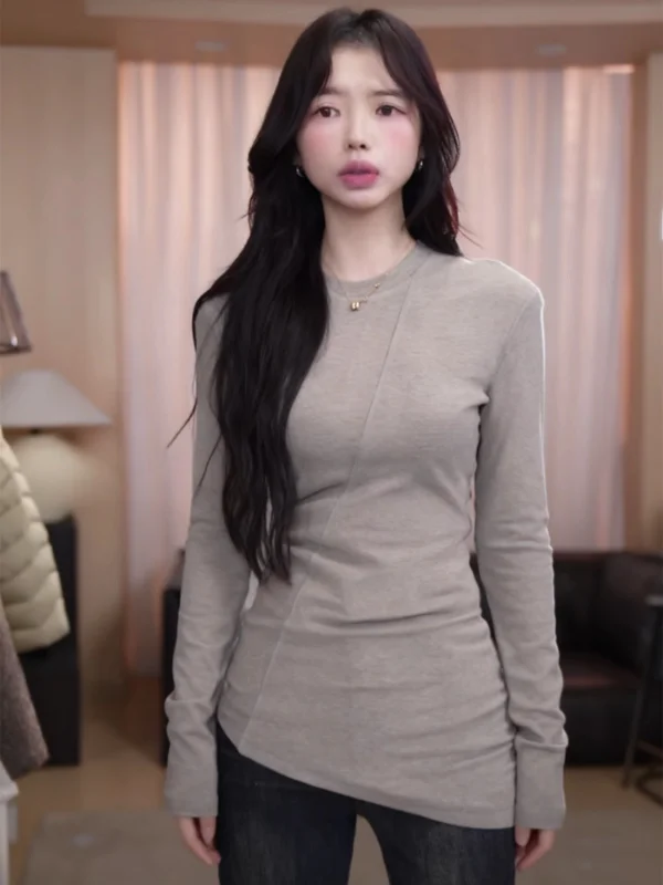 

plus Size Casual Long Sve round Ne Top Asymmetrical Design Comfortable Base irt for Women Autumn Winter Faion Trend