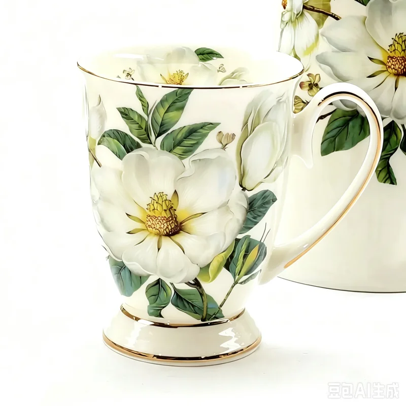 300ML, tasses à café en porcelaine d'os, design camélia vert, tasses originales en porcelaine, poterie et céramique pour boissons, cadeaux pour invités