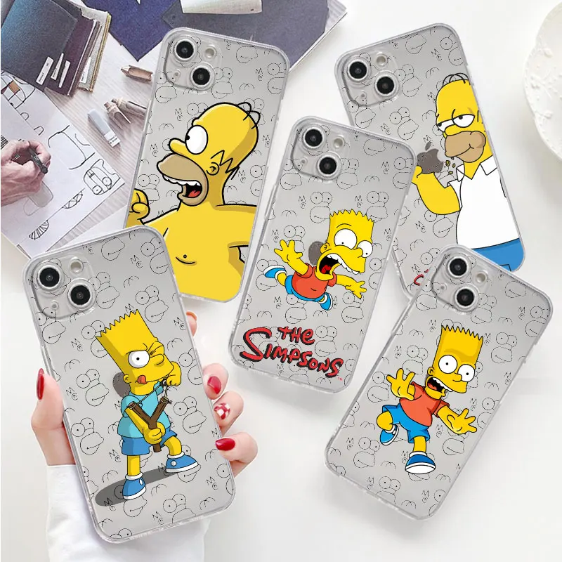 Bart Simpson Cartoon Homers Phone Cases For iPhone 13 12 mini 11 14 Pro Max SE 6 Xs 15 Plus Transparent Silicone 8 7 Plus Cover