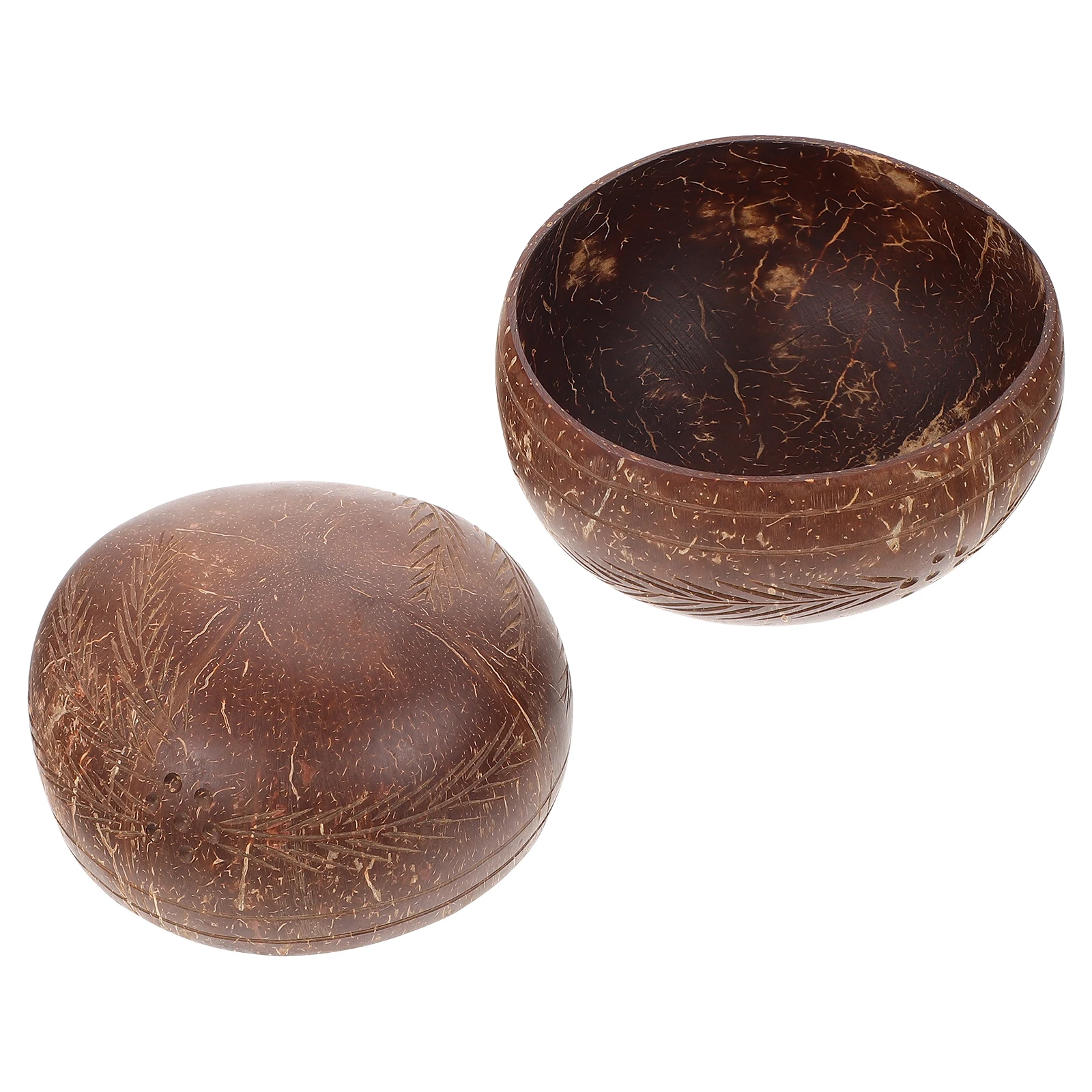 

2pcs Coconut Shell Bowl High Quality Large Capacity Smooth Edges Food Serving Salad Vegetable Fruit Storage Bowls