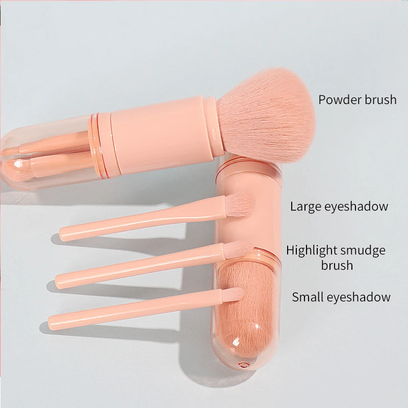 4-in-1 reismake-upborstelset Huidskleur Intrekbaar draagbaar schoonheidshulpmiddel Veganistisch synthetisch haar Hoogwaardig make-upaccessoire