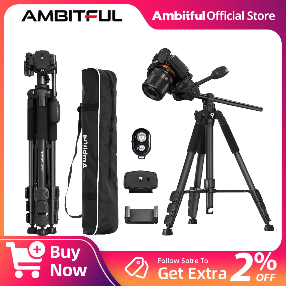 

Ambitful Professional Foldable Tripod with Control Phone holder 158cm GM-150 for DSLR Camera Phone Gopro Camcorder Fill-in Light