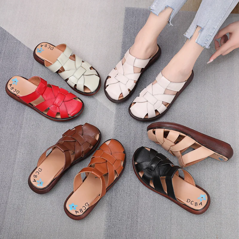 

GKTINOO Women Slippers 2024 Ladies Summer Soft Genuine Leather Shoes Female Wedge Heels Fashion Mules Platform Comfortable Slide