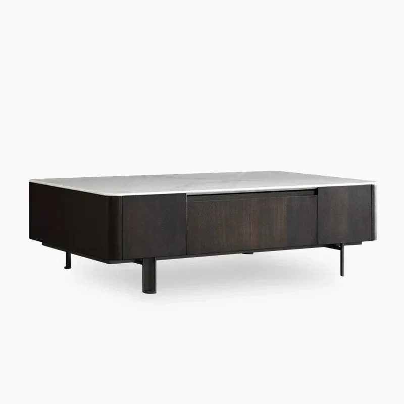 Italian minimalist rock slab smoked color coffee table, modern simple light luxury small    rectangular coffee table
