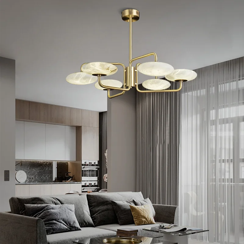 Marble Ball Ceiling Chandelier Nordic Round Alabaster Bedroom Chandelier Brass Gold Pendant Lighting For Dining Living Room