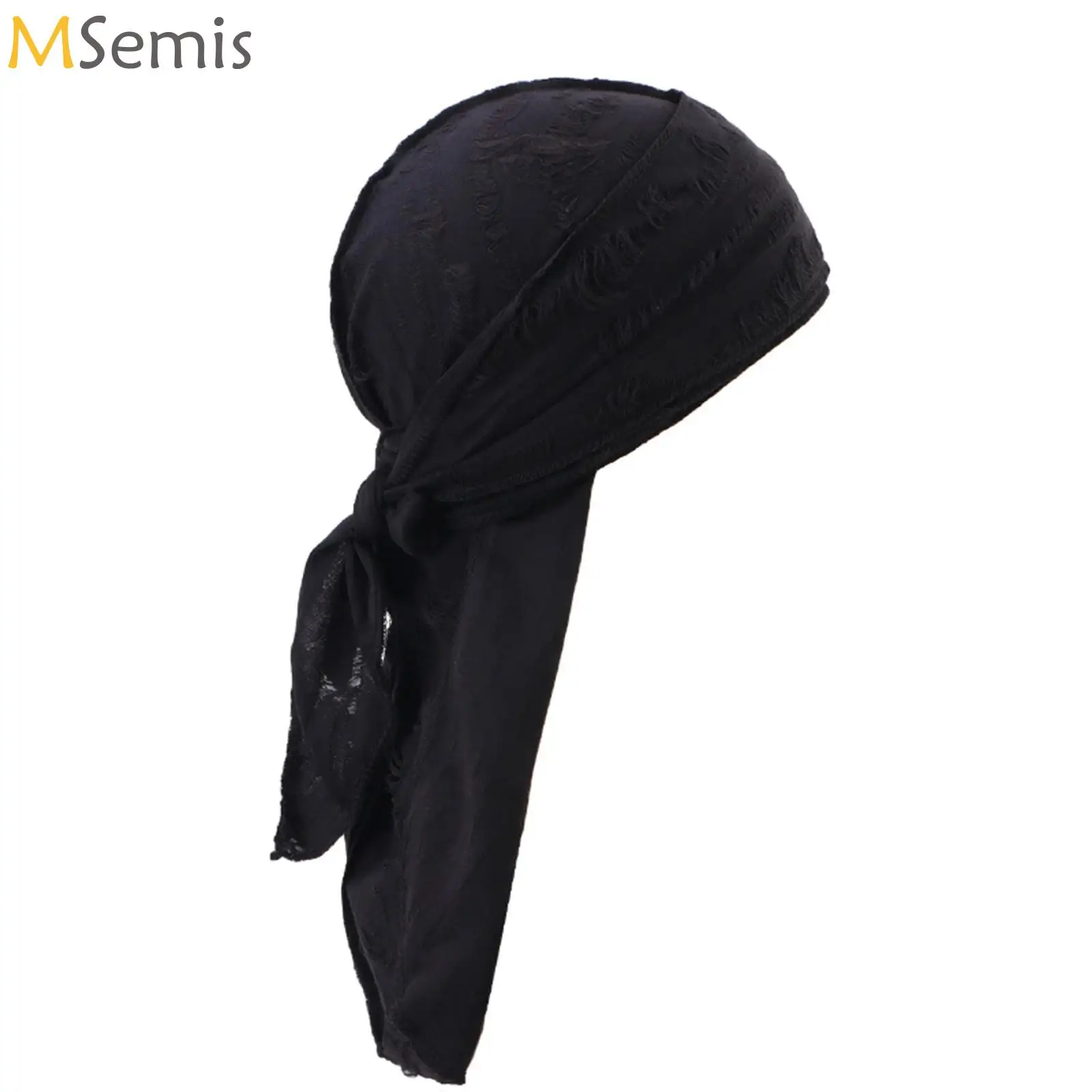 

New Vintage Hole Cotton Durag Headband Unisex Hip Hop Bandana Long Tail Pirate Cap for Men Trendy Head Wraps Cycling Head Scarf