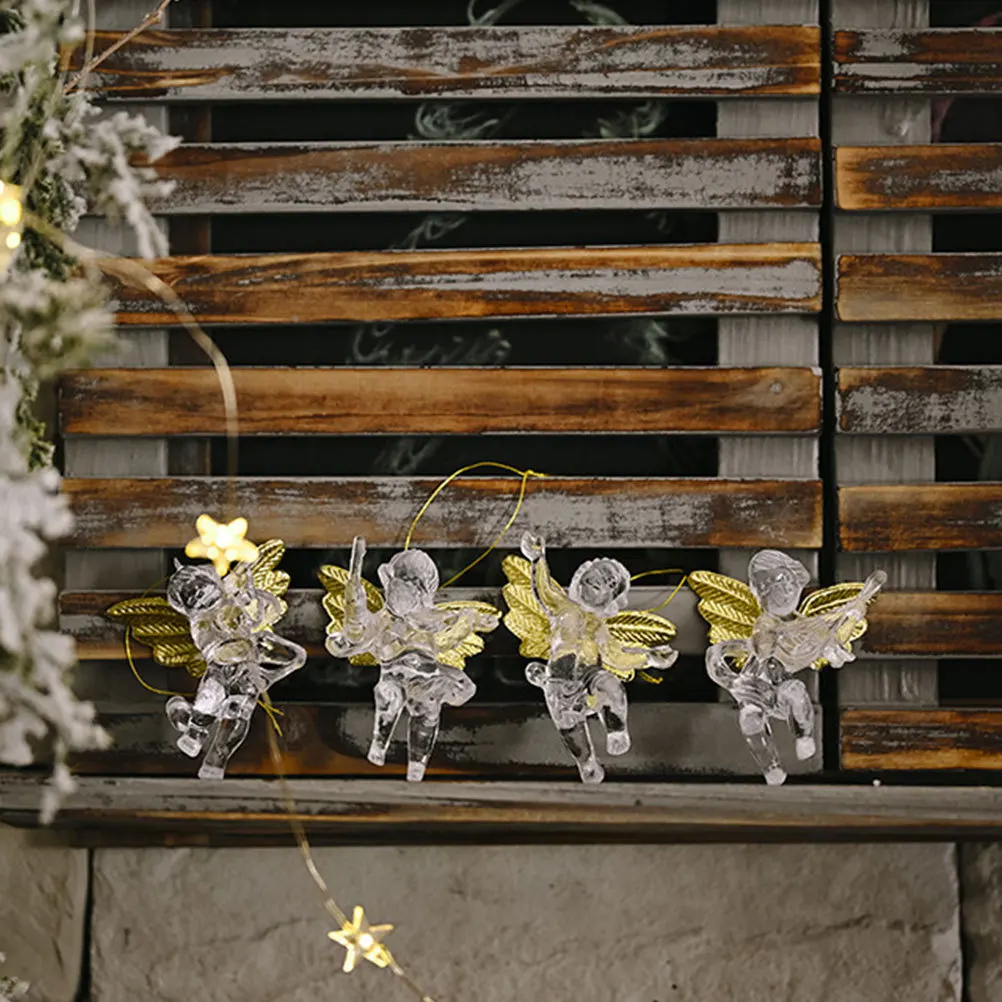 

12Pcs Transparent Angel Pendant Acrylic Hanging Ornament Garden Patio Wall Hanging Christmas Festival Wedding Decor