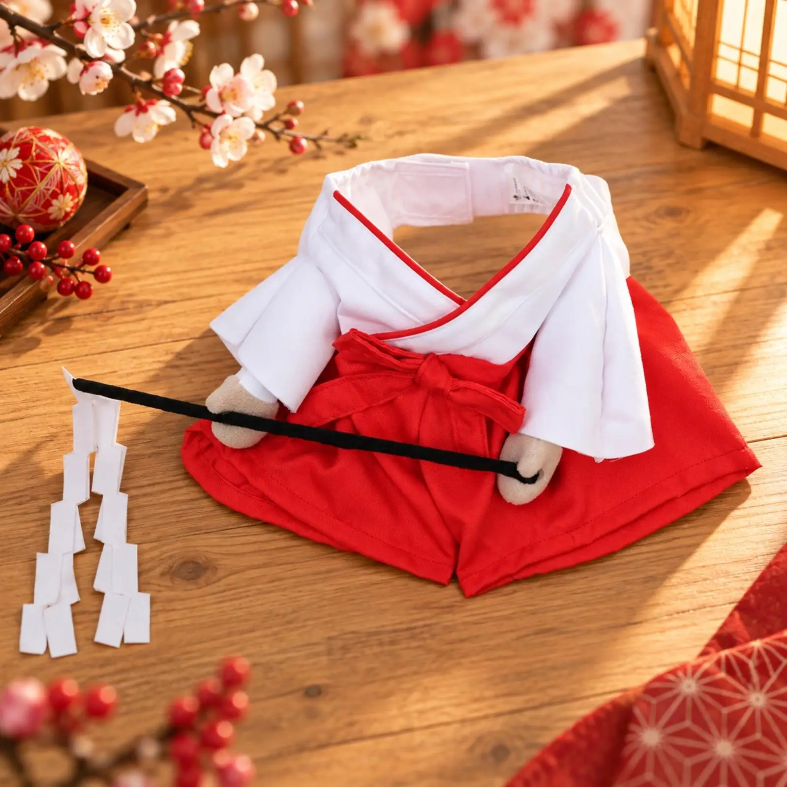 Polyester Pet Festival Outfit Miko Shrine Maiden Dog Costume with Adjustable Hook and Loop Fastening for Comfortable Holiday