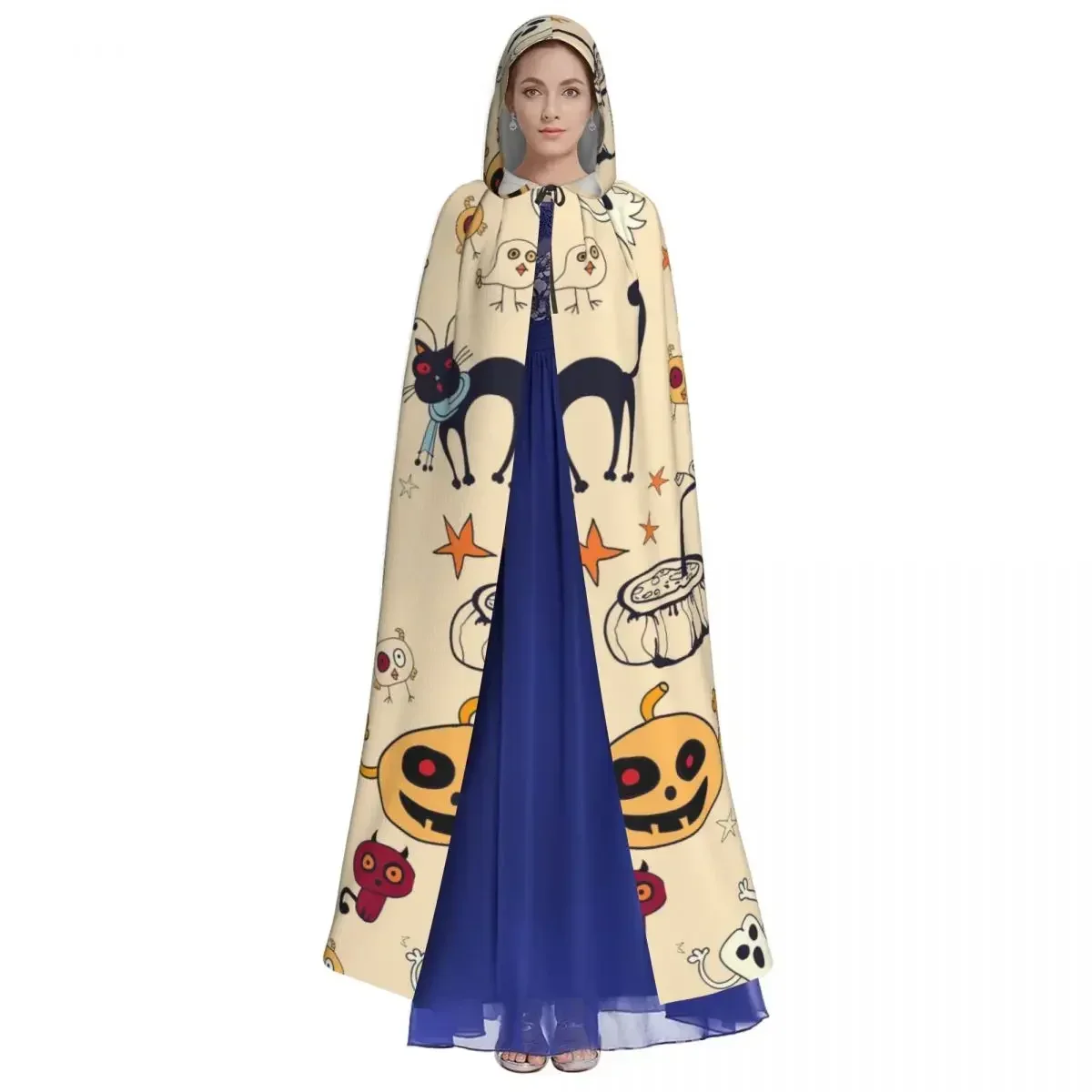 Unisex adulto Halloween gatos fantasma patrón con capucha disfraz de bruja larga Cosplay mantener caliente resistente al agua