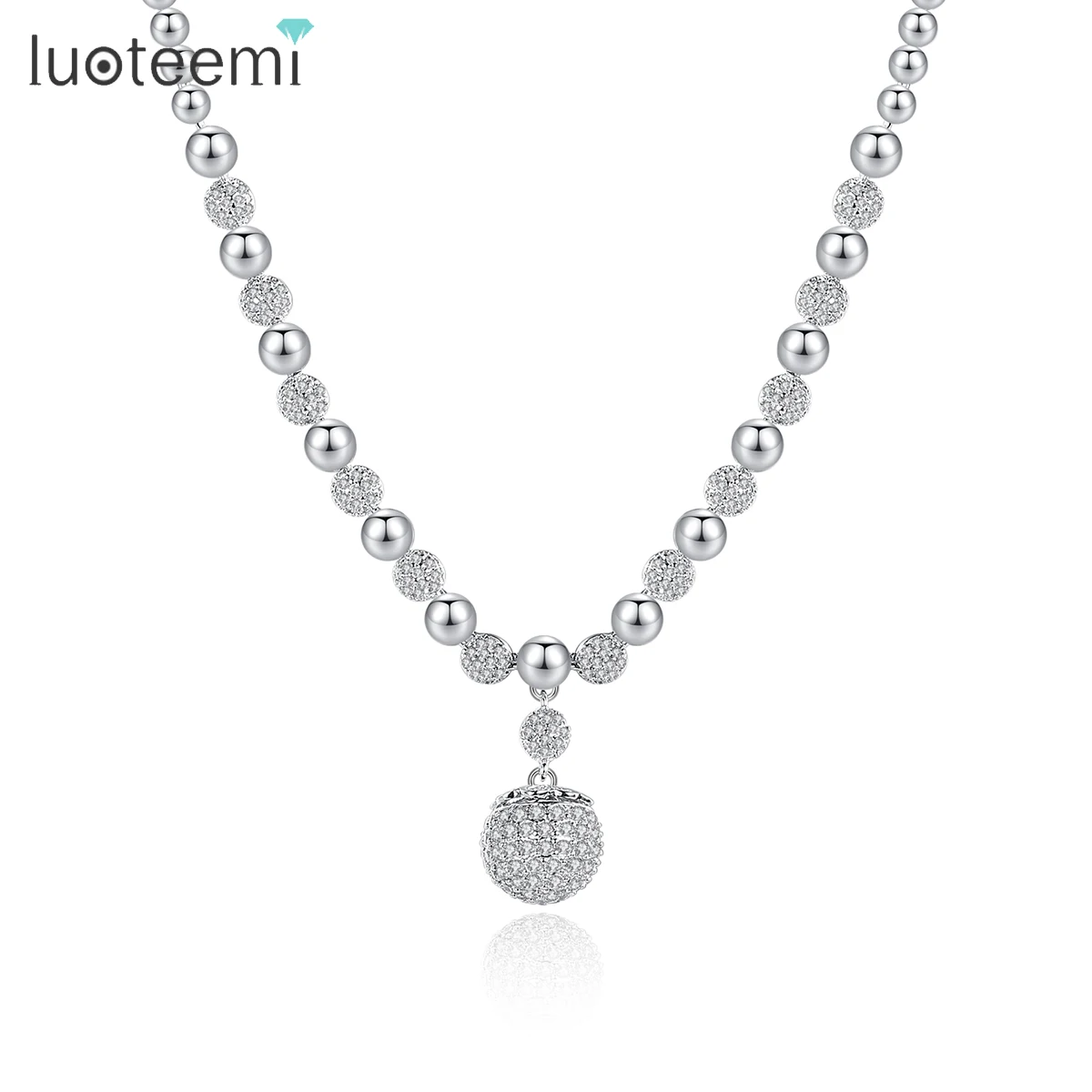 

LUOTEEMI Multiple Small and Big Balls Necklace for Women Full CZ Stones Paved Pendant for Girl Korean Fashion Kids Accessories